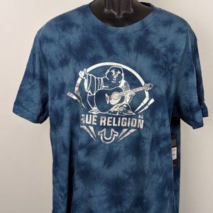 TRUE RELIGION Men’s Bluestone Toe Dye Buddha Foil Logo Crew Neck T-shirt Size XL